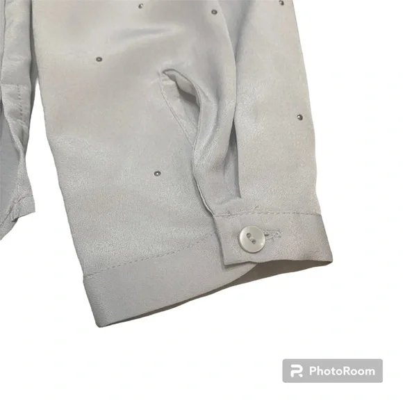 Liz Claiborne Silver Long Sleeve Dressy Rhinestone Button Up Blouse Ladies Sz S - Picture 8 of 10